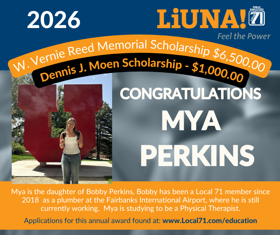 Double Scholarship Perkins winner 2026 - LIUNA Public Employees Local 71