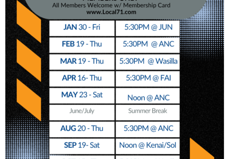 2026 71 Membership Meeting Schedule