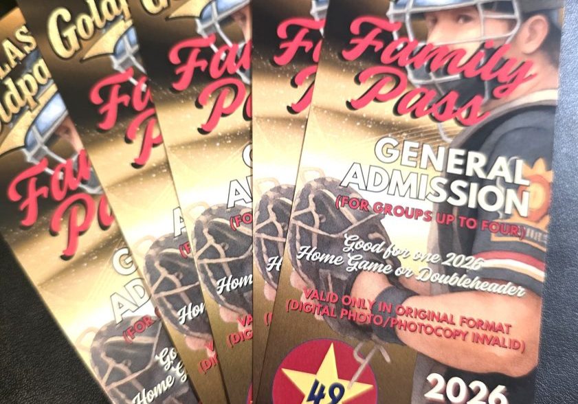 Promotional flyer for the Alaska Goldpanners baseball team, featuring a helmet image and bold 'General Admission' text.