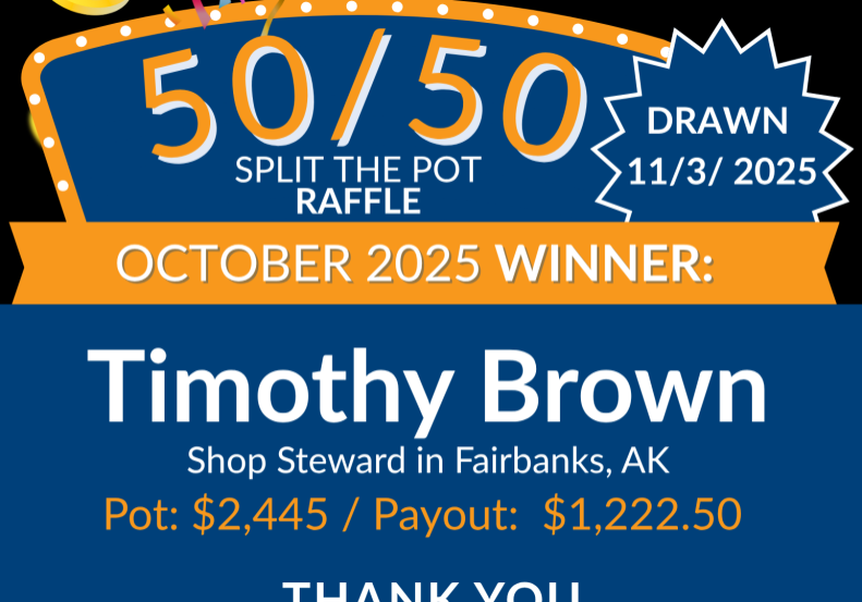 Local 71 50-50 Raffle Winner Oct 2025